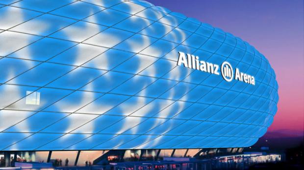 Designstudie/Visualisierung der Allianz Arena mit ihrer künftigen Philips LED-Fassadenbleuchtung.