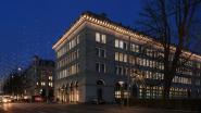 Schweizer Nationalbank in Zürich mit Weihnachtsbeleuchtung der Reflexion AG