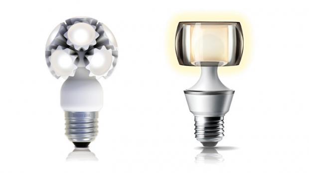 Die Ledo Bulled (links) und die MasterLED Design von Philips gehen in der Form neue Wege, wobei das Licht weiterhin in derselben Art und Weise zur Verfügung gestellt wird. Hier wird die Lampe selbst als Designobjekt eingesetzt.