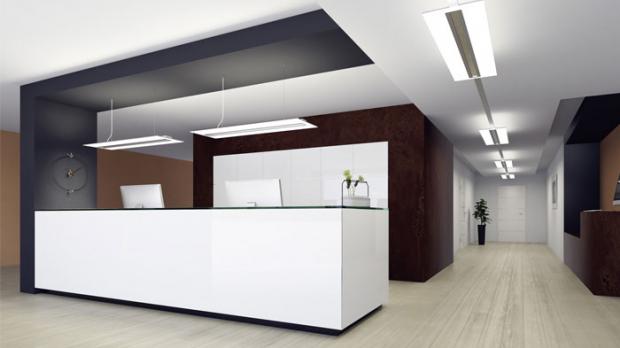 Mit ihrem filigranen Design setzt Vega Akzente in repräsentativen Gebäudebereichen wie Foyers, Empfangsbereiche und Büros. Foto: Siteco